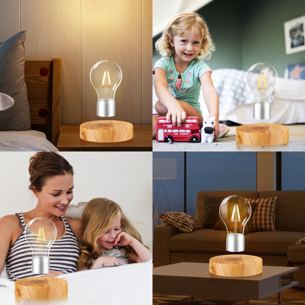VGAzer Magnetic Levitating Floating Wireless LED Light Bulb Desk Lamp for Unique Gifts, Room Decor, Night Light, Home Office Decor Desk Tech Toys (Round Wooden Base..)
