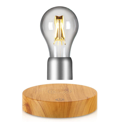 VGAzer Magnetic Levitating Floating Wireless LED Light Bulb Desk Lamp for Unique Gifts, Room Decor, Night Light, Home Office Decor Desk Tech Toys (Round Wooden Base..)