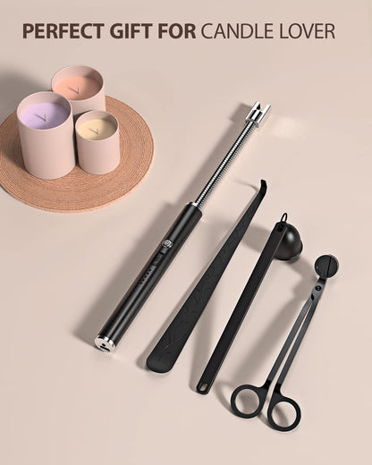 RONXS Candle Lighter, Electric Lighter, Rechargeable Type C Lighters Arc Lighter with LED Battery Display, Flameless Long Lighters for Candles Grill BBQ Camping (Black)