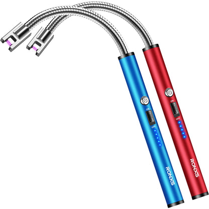 RONXS Candle Lighter, Electric Lighter, Rechargeable Type C Lighters Arc Lighter with LED Battery Display, Flameless Long Lighters for Candles Grill BBQ Camping (Black)