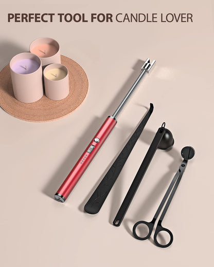 RONXS Candle Lighter, Electric Lighter, Rechargeable Type C Lighters Arc Lighter with LED Battery Display, Flameless Long Lighters for Candles Grill BBQ Camping (Black)