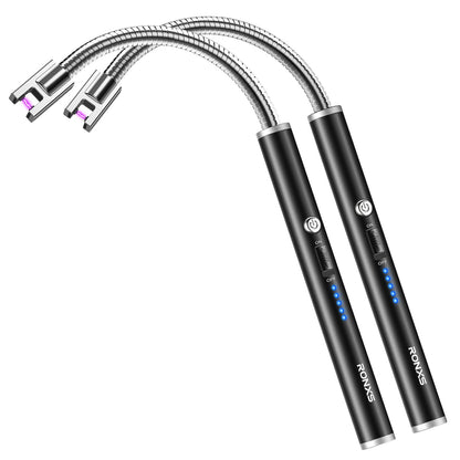 RONXS Candle Lighter, Electric Lighter, Rechargeable Type C Lighters Arc Lighter with LED Battery Display, Flameless Long Lighters for Candles Grill BBQ Camping (Black)