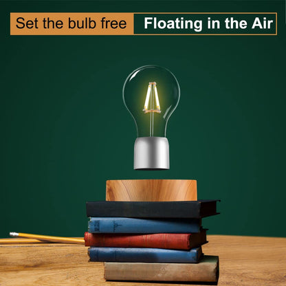 VGAzer Magnetic Levitating Floating Wireless LED Light Bulb Desk Lamp for Unique Gifts, Room Decor, Night Light, Home Office Decor Desk Tech Toys (Round Wooden Base..)