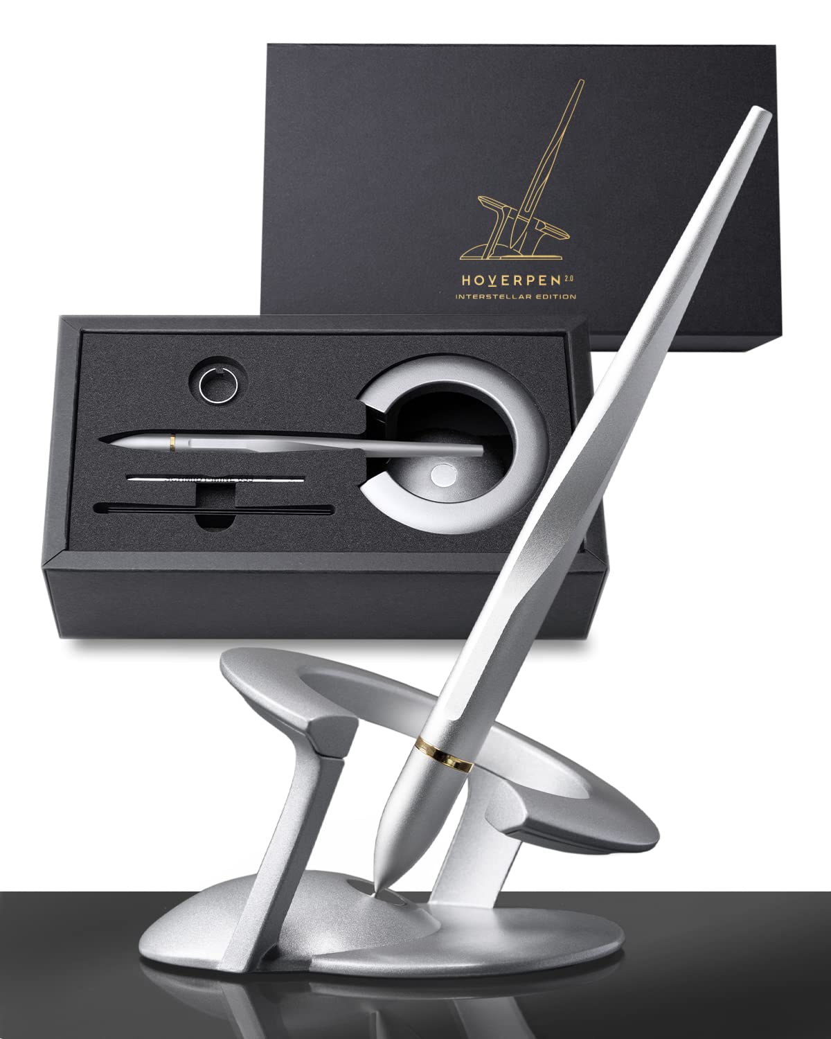 Novium Hoverpen 2.0 Interstellar Edition - Space Black, Ballpoint Pen, Unique Conversational Starter, Premium Futuristic Design, Precision Flow Ink, Schmidt Ballpoint Cartridges