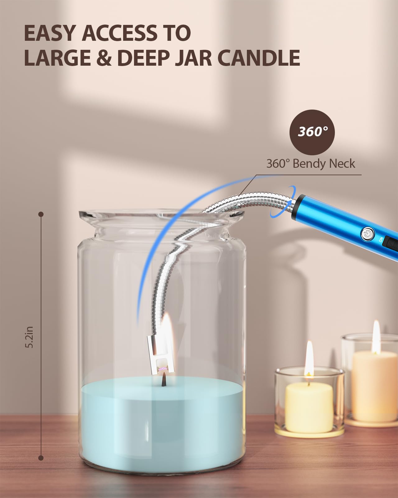 RONXS Candle Lighter, Electric Lighter, Rechargeable Type C Lighters Arc Lighter with LED Battery Display, Flameless Long Lighters for Candles Grill BBQ Camping (Black)