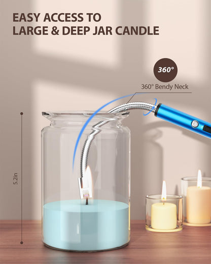 RONXS Candle Lighter, Electric Lighter, Rechargeable Type C Lighters Arc Lighter with LED Battery Display, Flameless Long Lighters for Candles Grill BBQ Camping (Black)