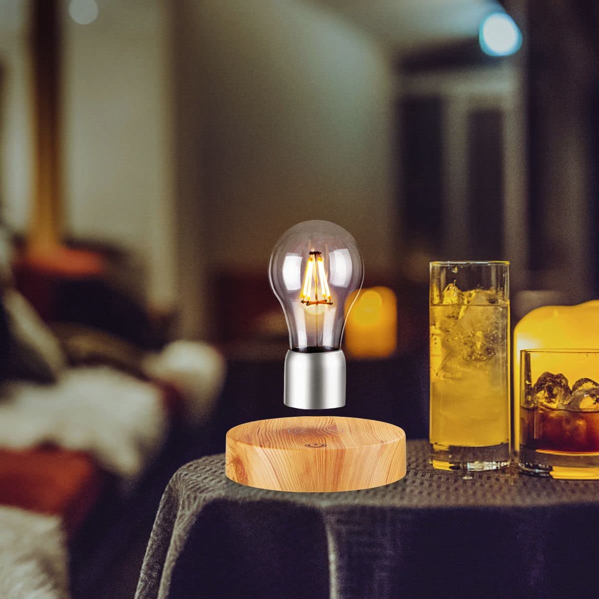 VGAzer Magnetic Levitating Floating Wireless LED Light Bulb Desk Lamp for Unique Gifts, Room Decor, Night Light, Home Office Decor Desk Tech Toys (Round Wooden Base..)