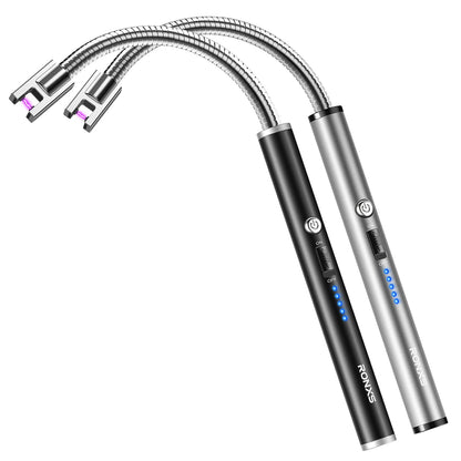 RONXS Candle Lighter, Electric Lighter, Rechargeable Type C Lighters Arc Lighter with LED Battery Display, Flameless Long Lighters for Candles Grill BBQ Camping (Black)