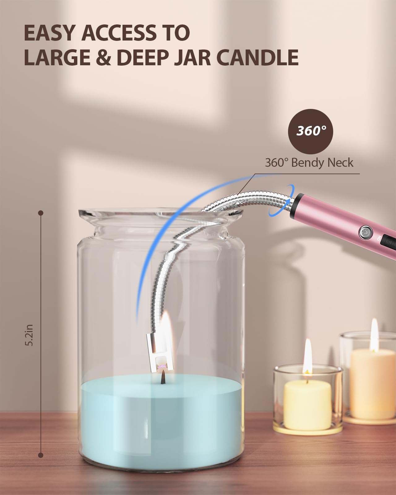 RONXS Candle Lighter, Electric Lighter, Rechargeable Type C Lighters Arc Lighter with LED Battery Display, Flameless Long Lighters for Candles Grill BBQ Camping (Black)