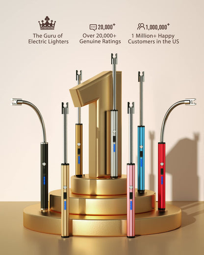 RONXS Candle Lighter, Electric Lighter, Rechargeable Type C Lighters Arc Lighter with LED Battery Display, Flameless Long Lighters for Candles Grill BBQ Camping (Black)