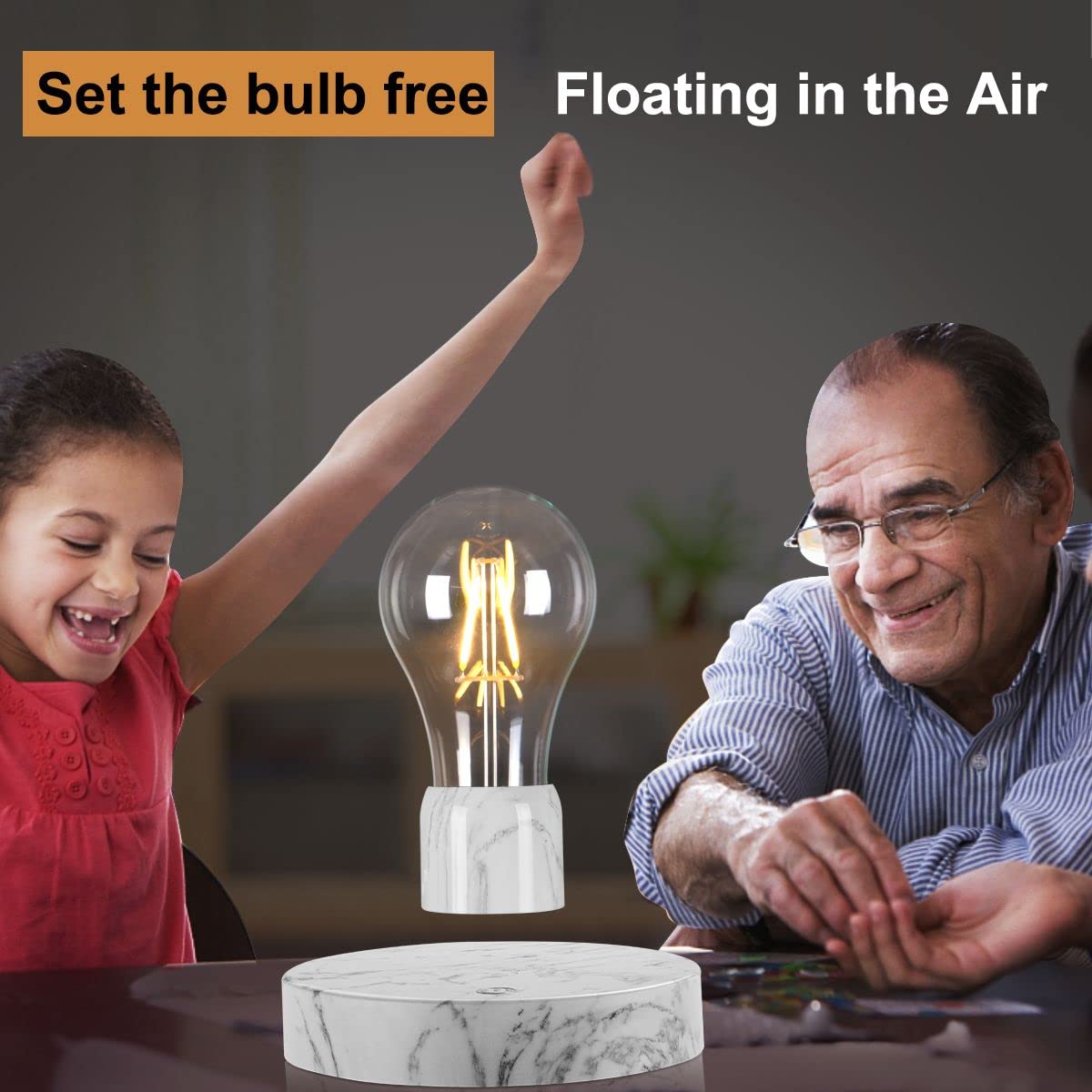 VGAzer Magnetic Levitating Floating Wireless LED Light Bulb Desk Lamp for Unique Gifts, Room Decor, Night Light, Home Office Decor Desk Tech Toys (Round Wooden Base..)