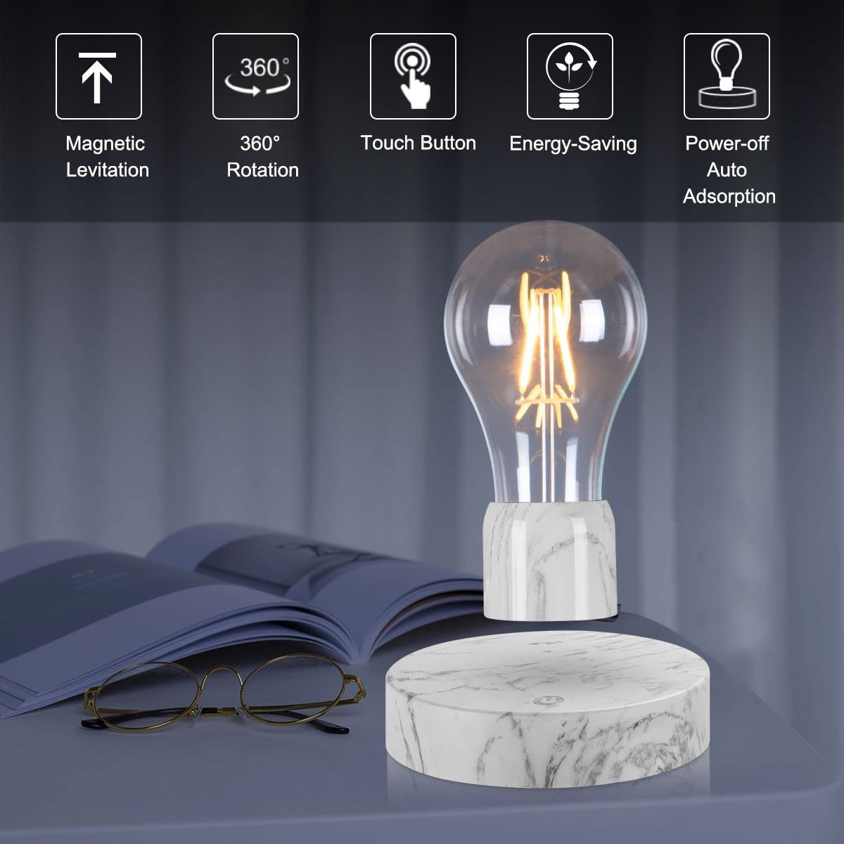 VGAzer Magnetic Levitating Floating Wireless LED Light Bulb Desk Lamp for Unique Gifts, Room Decor, Night Light, Home Office Decor Desk Tech Toys (Round Wooden Base..)