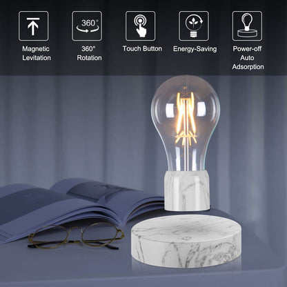 VGAzer Magnetic Levitating Floating Wireless LED Light Bulb Desk Lamp for Unique Gifts, Room Decor, Night Light, Home Office Decor Desk Tech Toys (Round Wooden Base..)