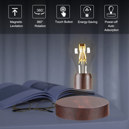 VGAzer Magnetic Levitating Floating Wireless LED Light Bulb Desk Lamp for Unique Gifts, Room Decor, Night Light, Home Office Decor Desk Tech Toys (Round Wooden Base..)