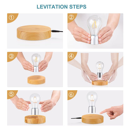 VGAzer Magnetic Levitating Floating Wireless LED Light Bulb Desk Lamp for Unique Gifts, Room Decor, Night Light, Home Office Decor Desk Tech Toys (Round Wooden Base..)