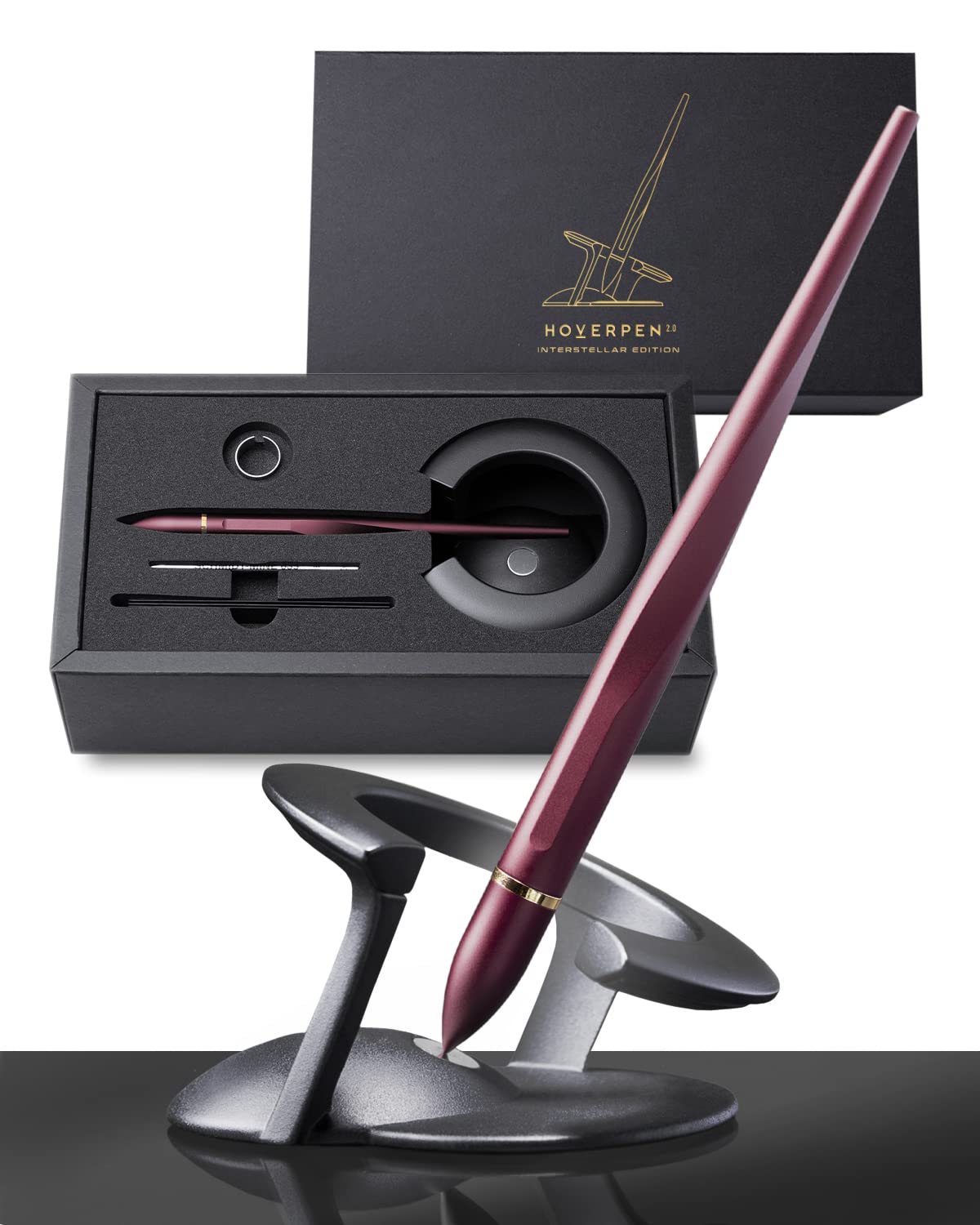 Novium Hoverpen 2.0 Interstellar Edition - Space Black, Ballpoint Pen, Unique Conversational Starter, Premium Futuristic Design, Precision Flow Ink, Schmidt Ballpoint Cartridges