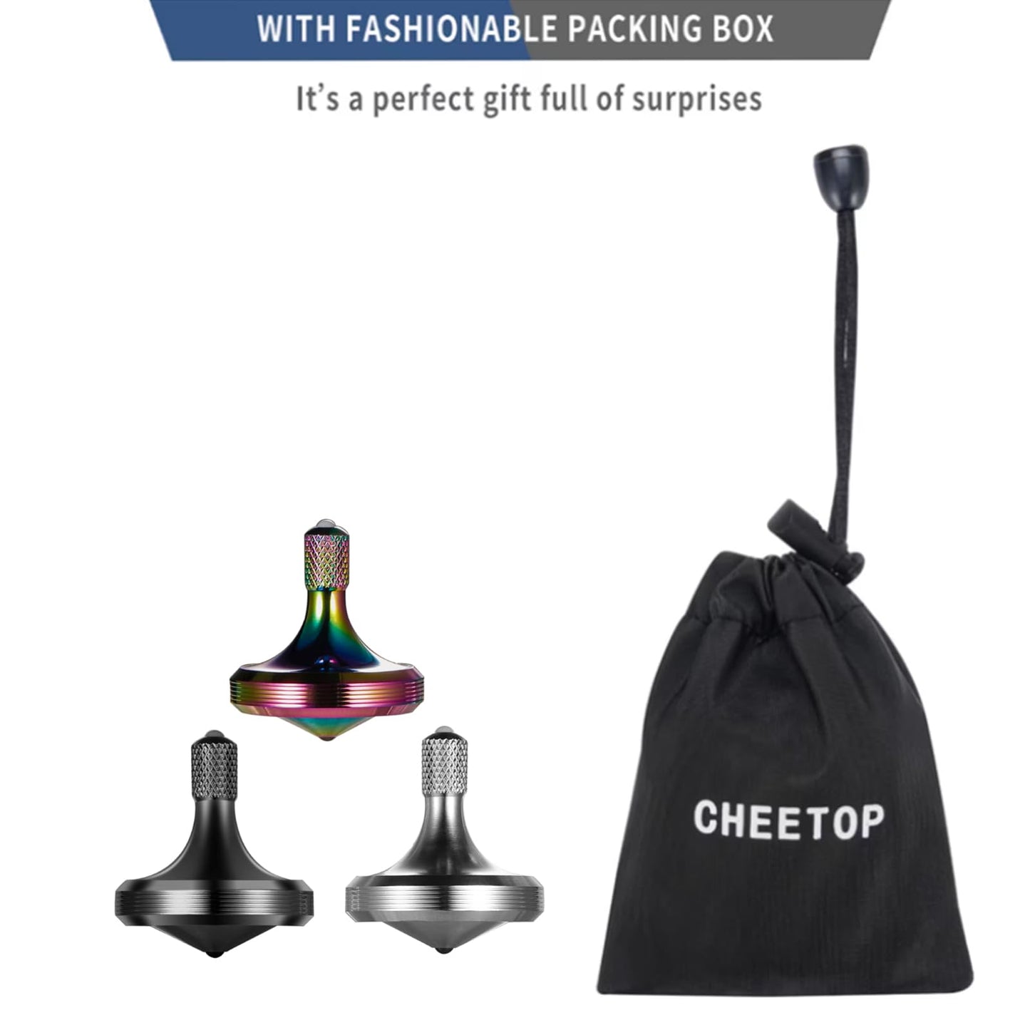 Luxury Pure Copper Spinning Top, Metal Toy Gyro,The Perfect Balance Between Performance and Beauty-Continue to Rotate for More Than 4 Minutes (3PCS Upgrade Vesion Black+Silver+Iridescent)