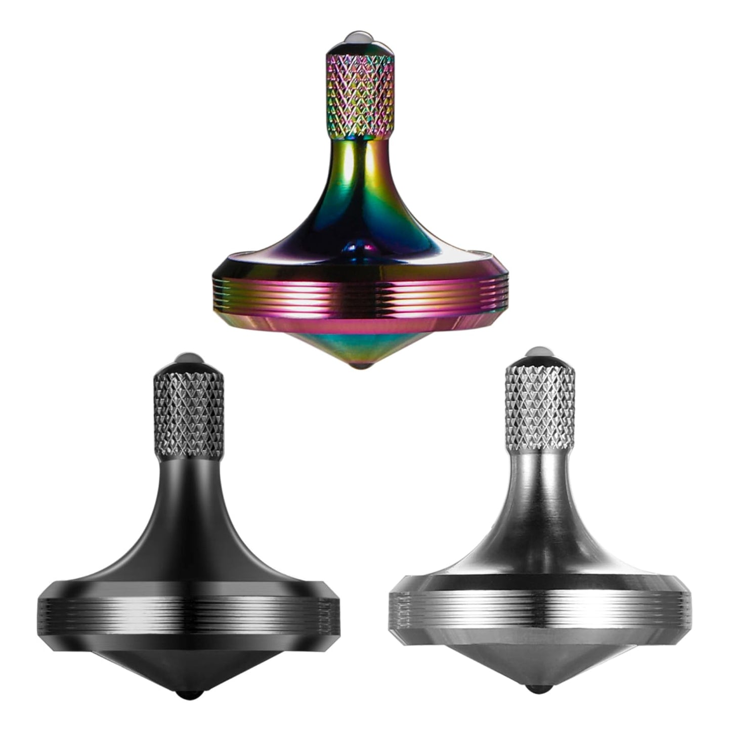 Luxury Pure Copper Spinning Top, Metal Toy Gyro,The Perfect Balance Between Performance and Beauty-Continue to Rotate for More Than 4 Minutes (3PCS Upgrade Vesion Black+Silver+Iridescent)