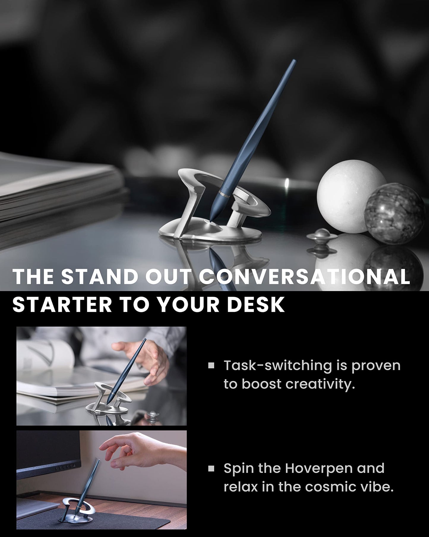 Novium Hoverpen 2.0 Interstellar Edition - Space Black, Ballpoint Pen, Unique Conversational Starter, Premium Futuristic Design, Precision Flow Ink, Schmidt Ballpoint Cartridges