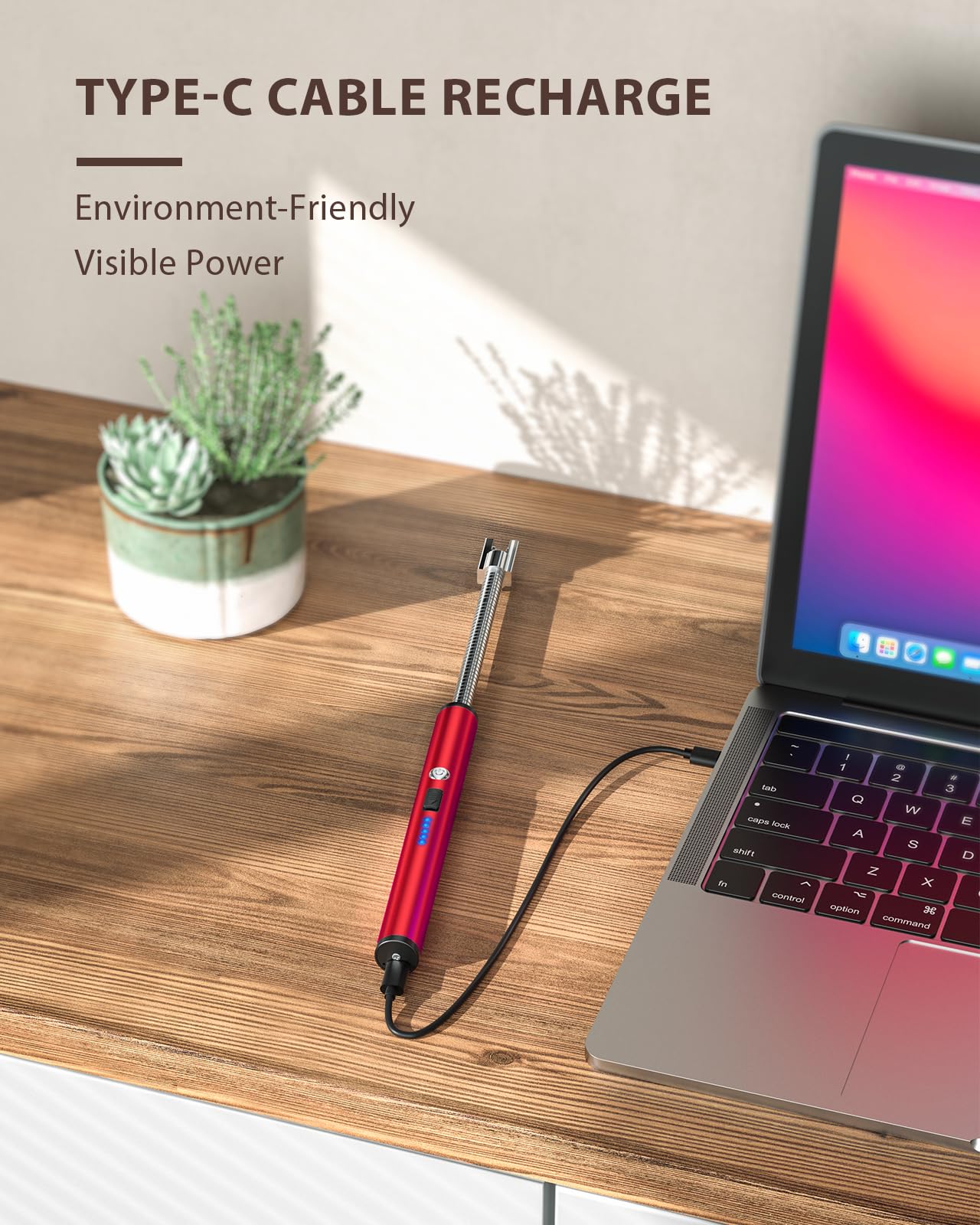 RONXS Candle Lighter, Electric Lighter, Rechargeable Type C Lighters Arc Lighter with LED Battery Display, Flameless Long Lighters for Candles Grill BBQ Camping (Black)