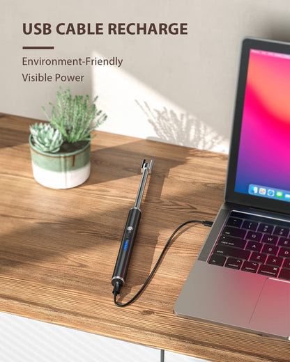 RONXS Candle Lighter, Electric Lighter, Rechargeable Type C Lighters Arc Lighter with LED Battery Display, Flameless Long Lighters for Candles Grill BBQ Camping (Black)