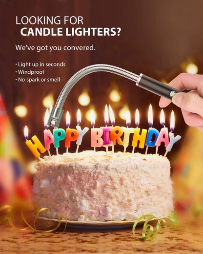 RONXS Candle Lighter, Electric Lighter, Rechargeable Type C Lighters Arc Lighter with LED Battery Display, Flameless Long Lighters for Candles Grill BBQ Camping (Black)