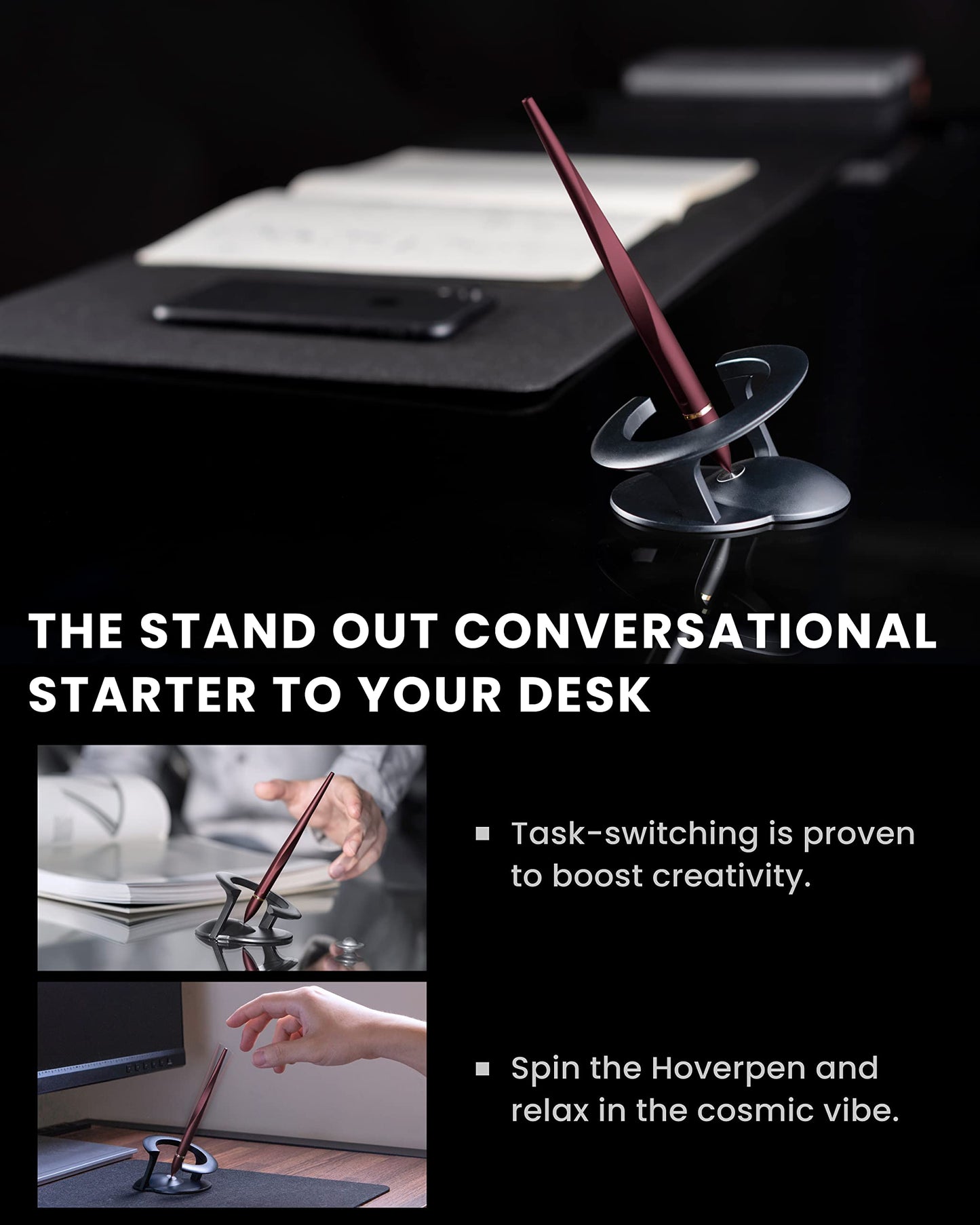 Novium Hoverpen 2.0 Interstellar Edition - Space Black, Ballpoint Pen, Unique Conversational Starter, Premium Futuristic Design, Precision Flow Ink, Schmidt Ballpoint Cartridges