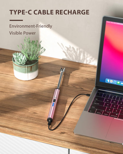 RONXS Candle Lighter, Electric Lighter, Rechargeable Type C Lighters Arc Lighter with LED Battery Display, Flameless Long Lighters for Candles Grill BBQ Camping (Black)