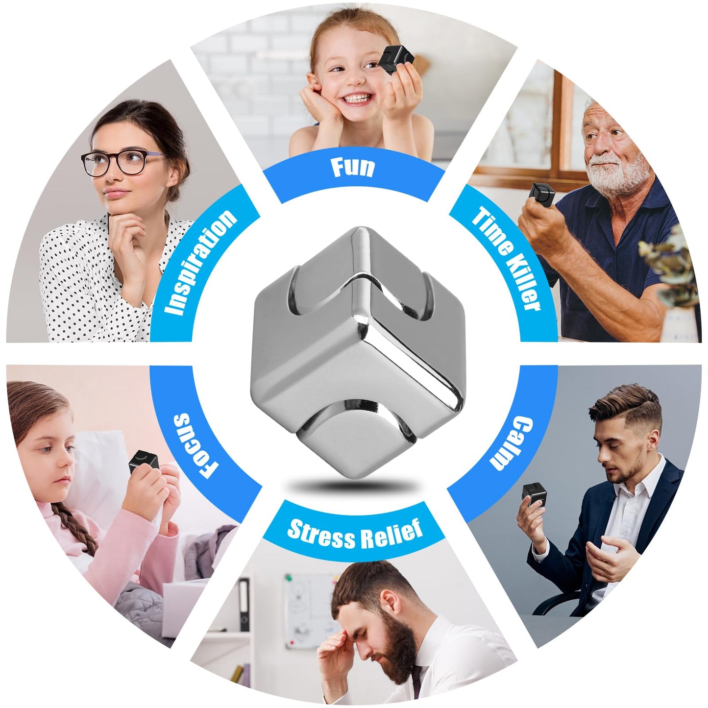 Infinity Gear Fidget Cube Spinner for Kid Adult, Transformable Spinning Top Metallic Fidget Toys for Anti-Anxiety Stress Relief Autism ADHD, 2-in-1 Cube Focus Toy for Desktop Office Classroom