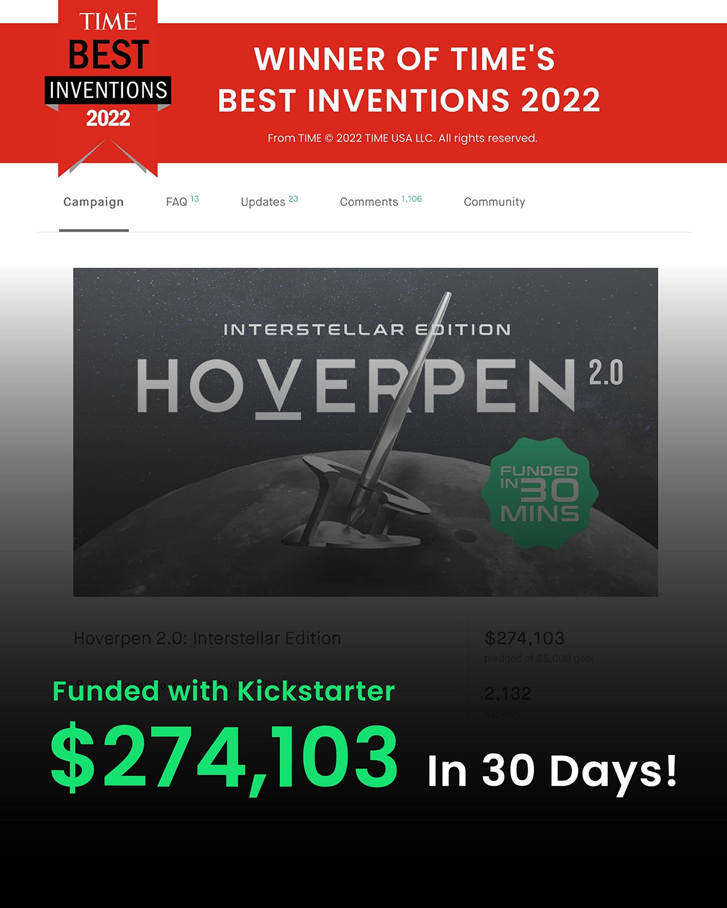 Novium Hoverpen 2.0 Interstellar Edition - Space Black, Ballpoint Pen, Unique Conversational Starter, Premium Futuristic Design, Precision Flow Ink, Schmidt Ballpoint Cartridges