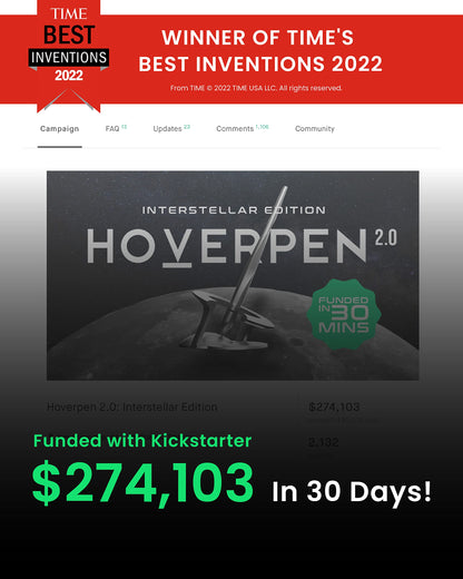 Novium Hoverpen 2.0 Interstellar Edition - Space Black, Ballpoint Pen, Unique Conversational Starter, Premium Futuristic Design, Precision Flow Ink, Schmidt Ballpoint Cartridges