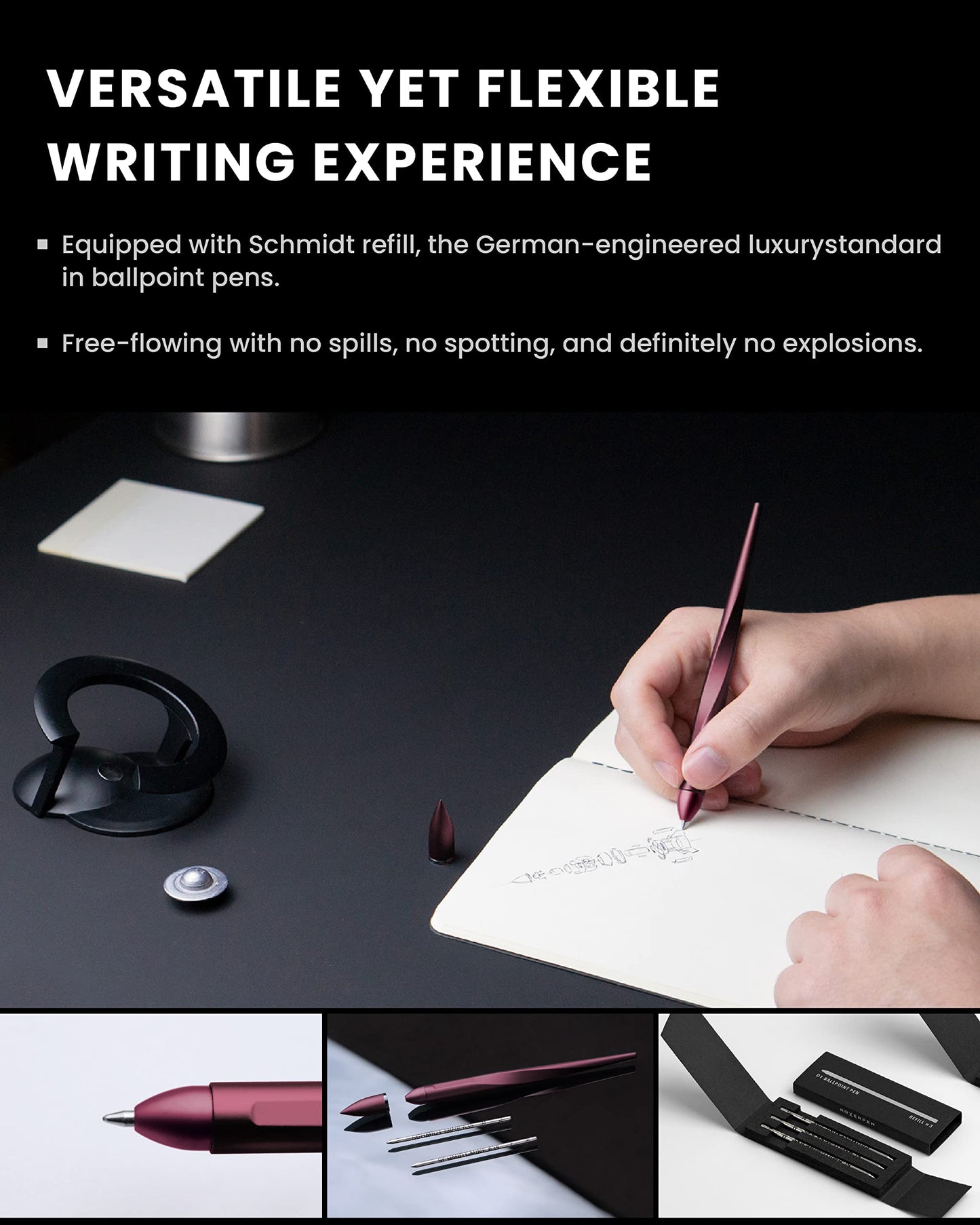 Novium Hoverpen 2.0 Interstellar Edition - Space Black, Ballpoint Pen, Unique Conversational Starter, Premium Futuristic Design, Precision Flow Ink, Schmidt Ballpoint Cartridges