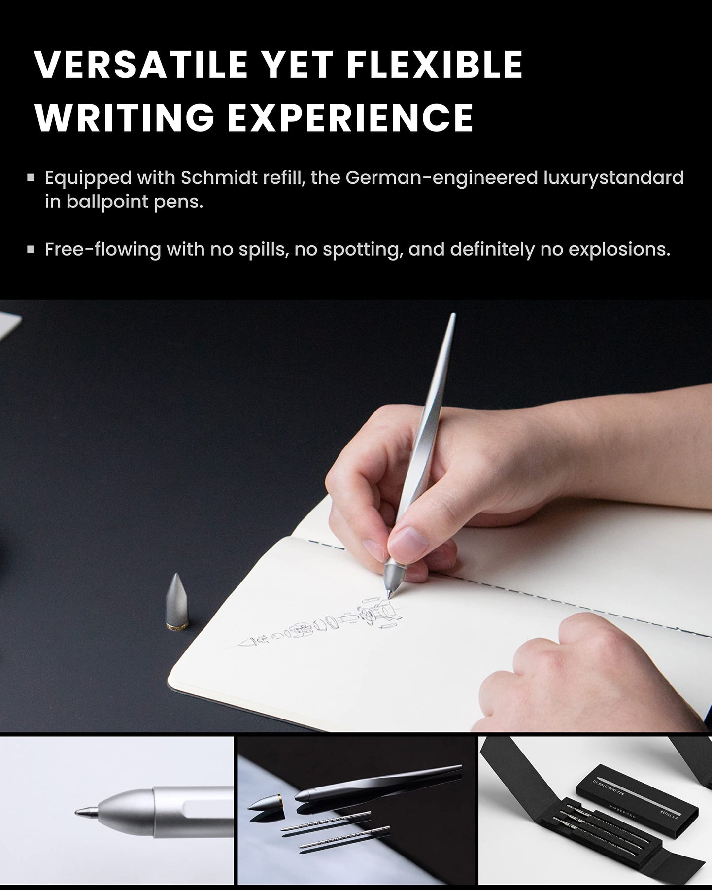 Novium Hoverpen 2.0 Interstellar Edition - Space Black, Ballpoint Pen, Unique Conversational Starter, Premium Futuristic Design, Precision Flow Ink, Schmidt Ballpoint Cartridges