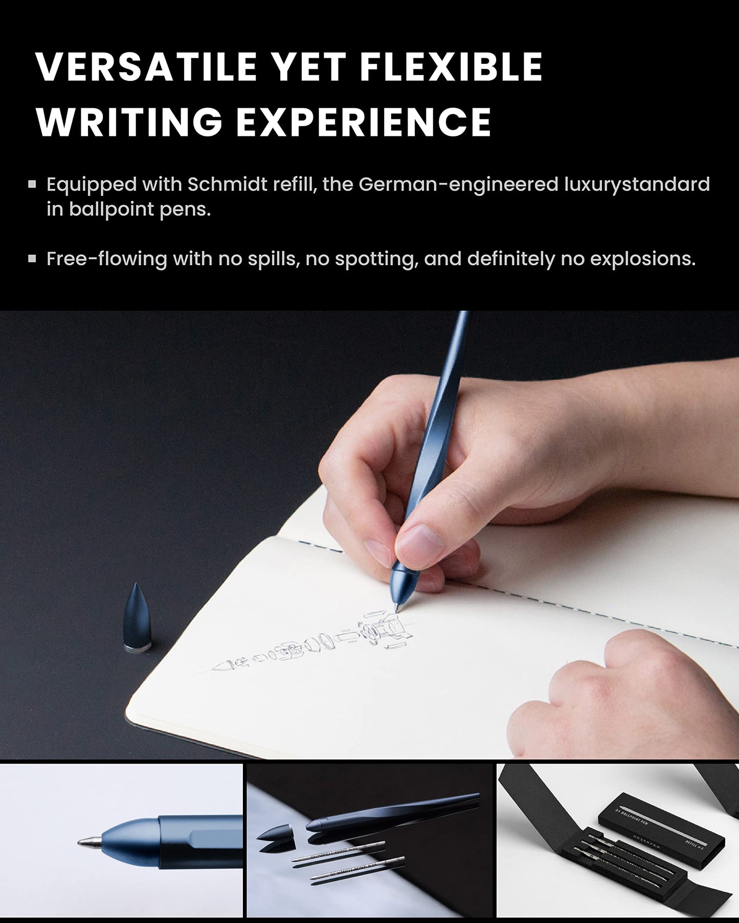 Novium Hoverpen 2.0 Interstellar Edition - Space Black, Ballpoint Pen, Unique Conversational Starter, Premium Futuristic Design, Precision Flow Ink, Schmidt Ballpoint Cartridges